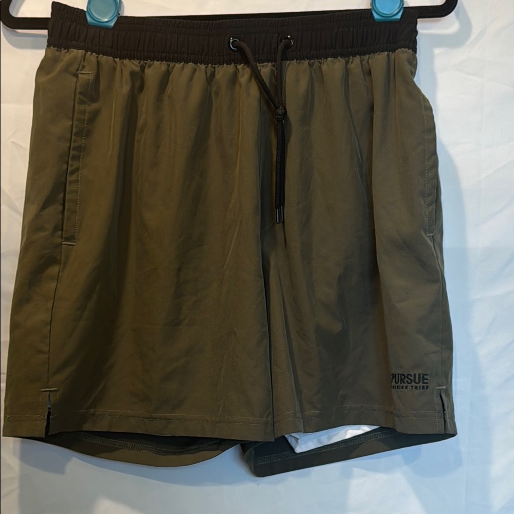 Olive Green lined Athletic Shorts